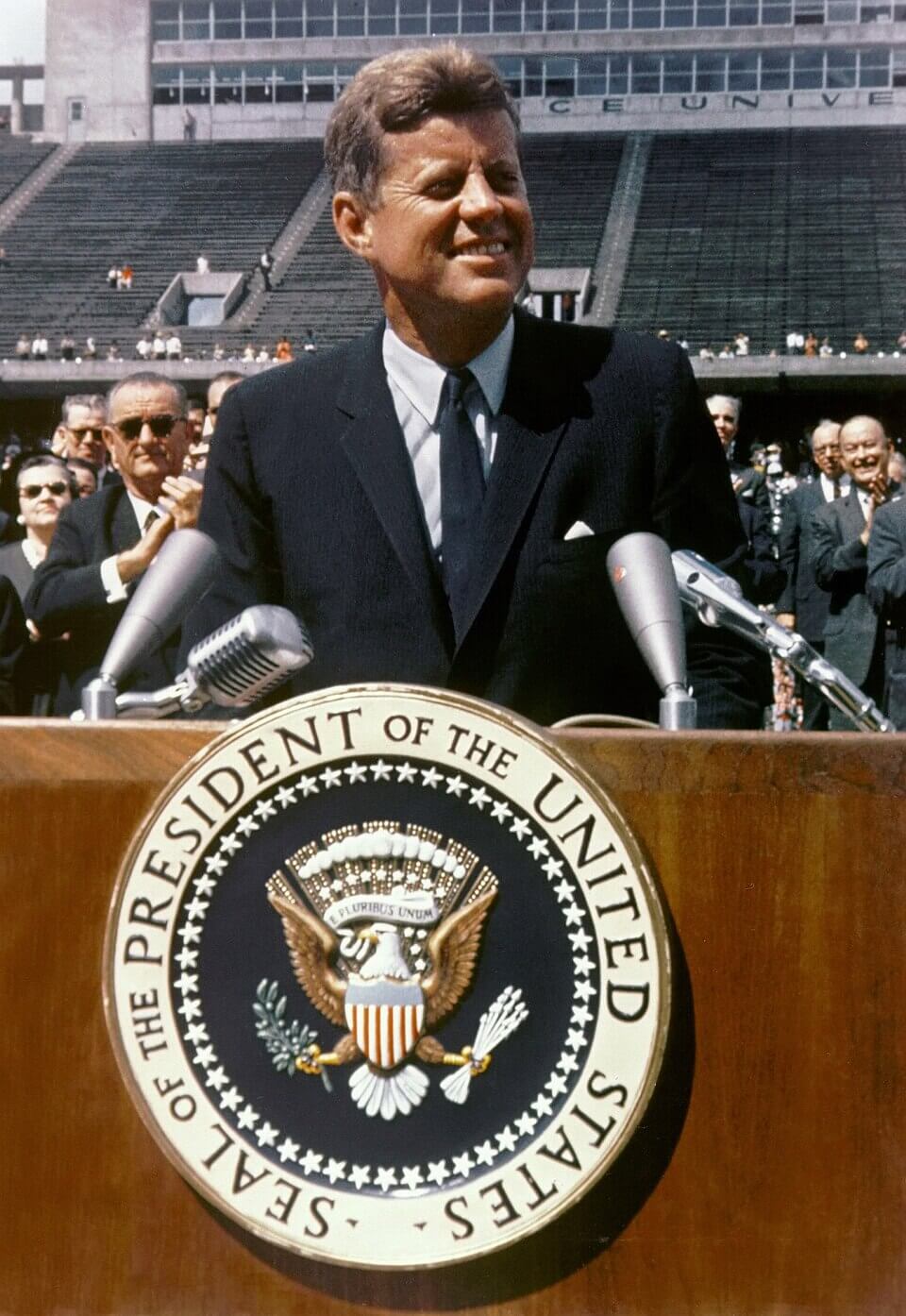 On September 12, 1962, John F. Kennedy first announced the United States’ intention to put a man on the moon during a speech on the football field of Rice University in Houston