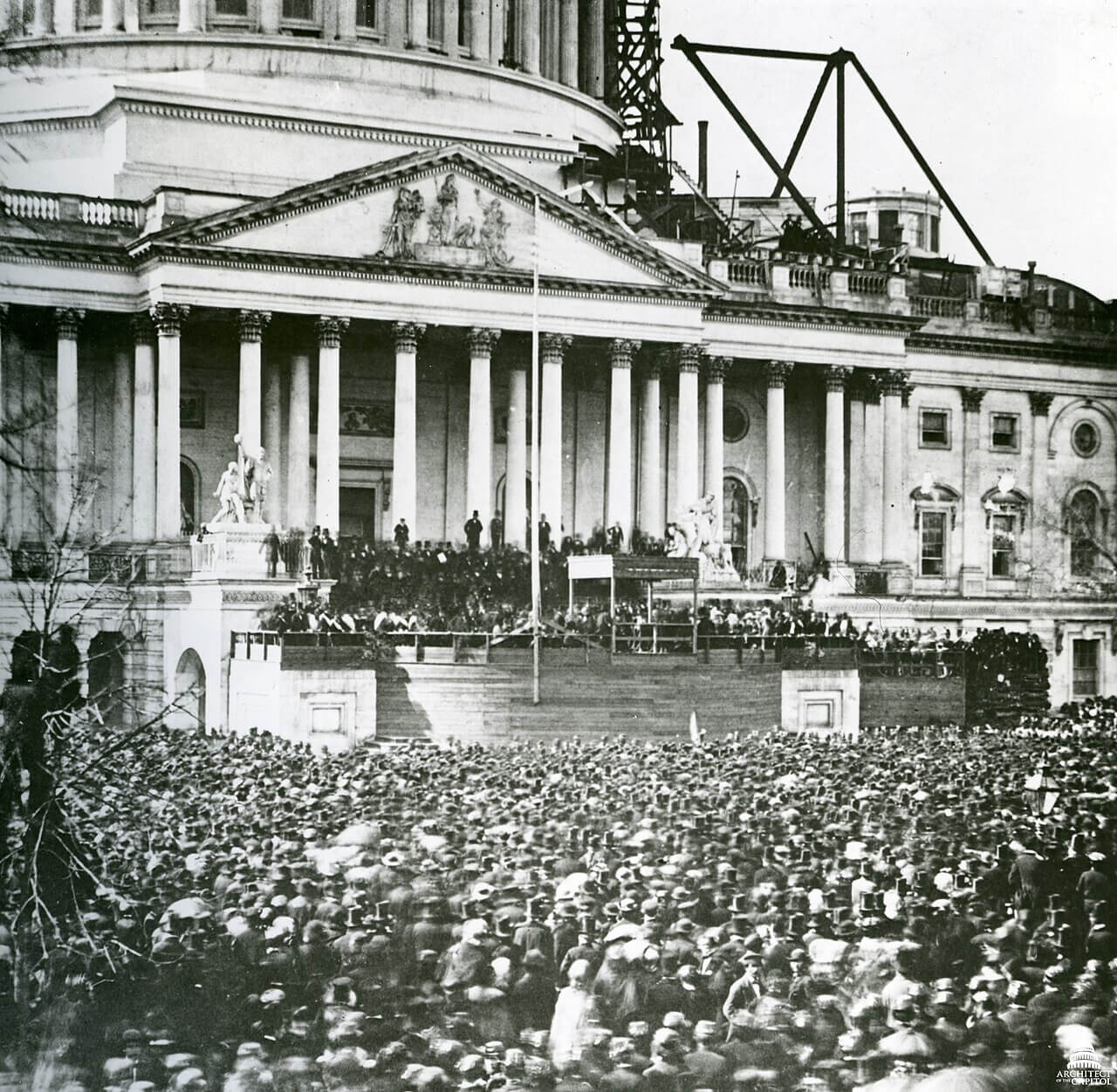 At Abraham Lincoln’s first inauguration on March 4, 1861, the U.S. Capitol dome was still under construction. The project was led by future Confederate president Jefferson Davis, who was the secretary of war at the time